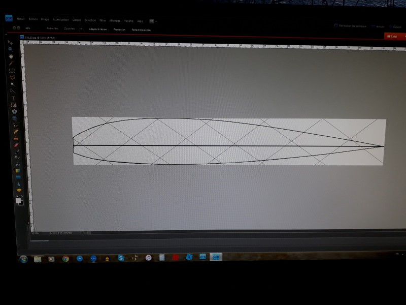 petit travail d'infographie, mise à la bonne taille des 14 nervures en hauteur et en longueur, impression puis découpe